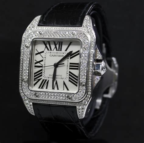 santos de cartier leather|cartier santos 100 diamond watch.